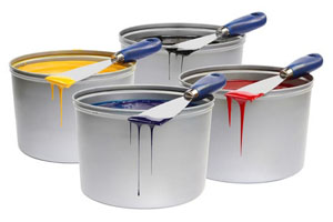 four ink cans stock image